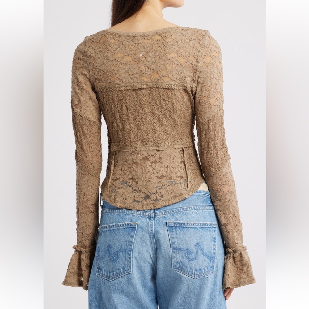 Free People NWT Bell Sleeve Stretch Cotton Blend Lace Top - Picture 4 of 11
